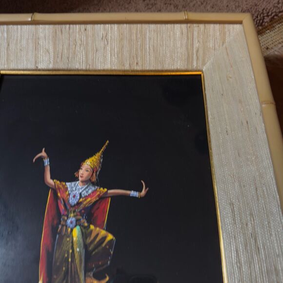Vintage Gouache Original Painting Thai Dancer Signed Marken 17x12" Framed Art - Picture 7 of 11